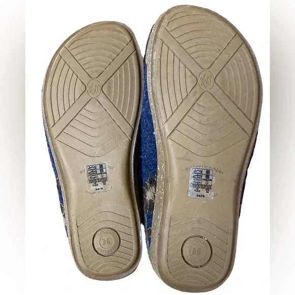 Taos Woolderness Blue and Tan Floral Embroidery Clog Mules - Picture 4 of 7